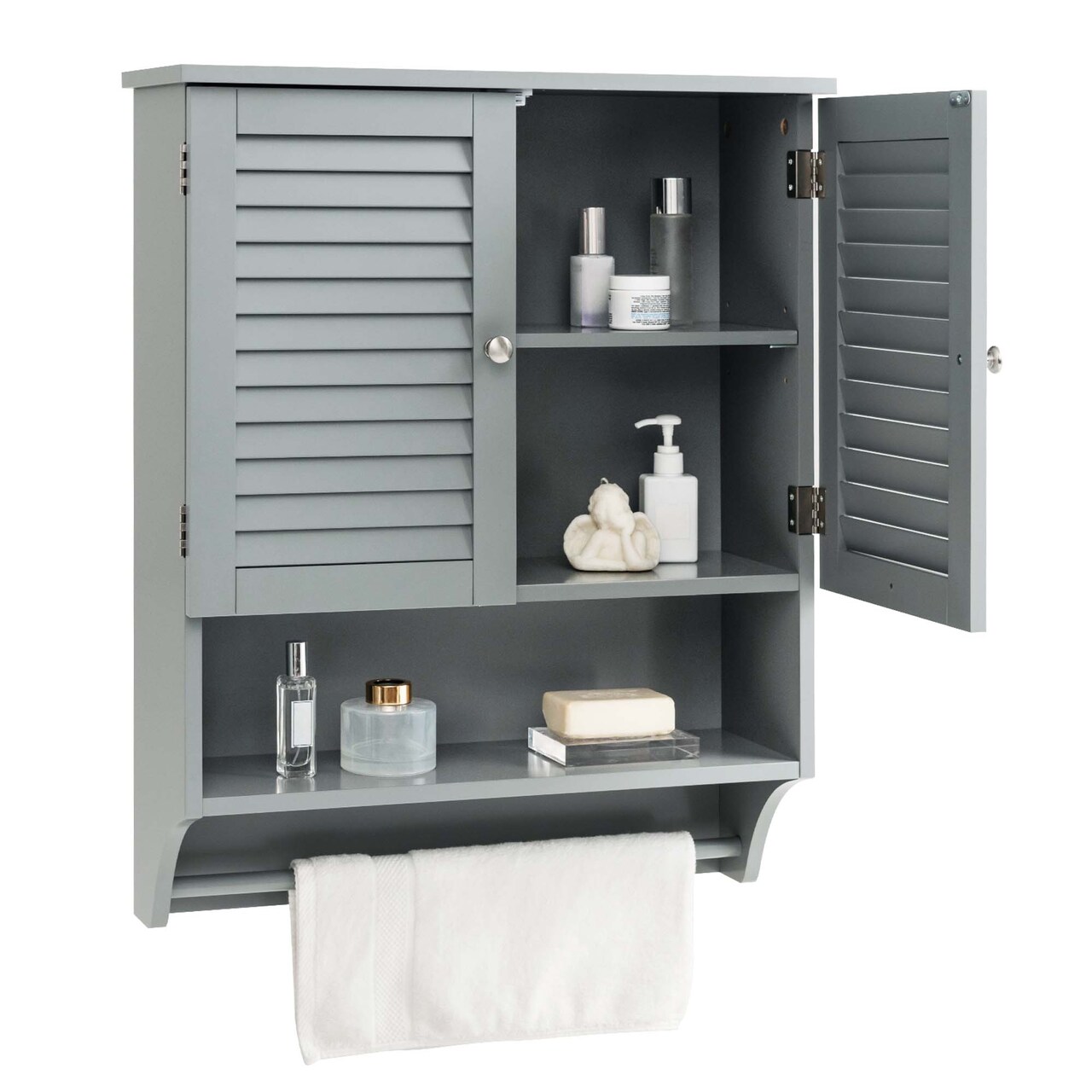 Costway Bathroom Wall Mounted Medicine Cabinet with Louvered Doors & Towel Bar Espresso/Grey/White/Black